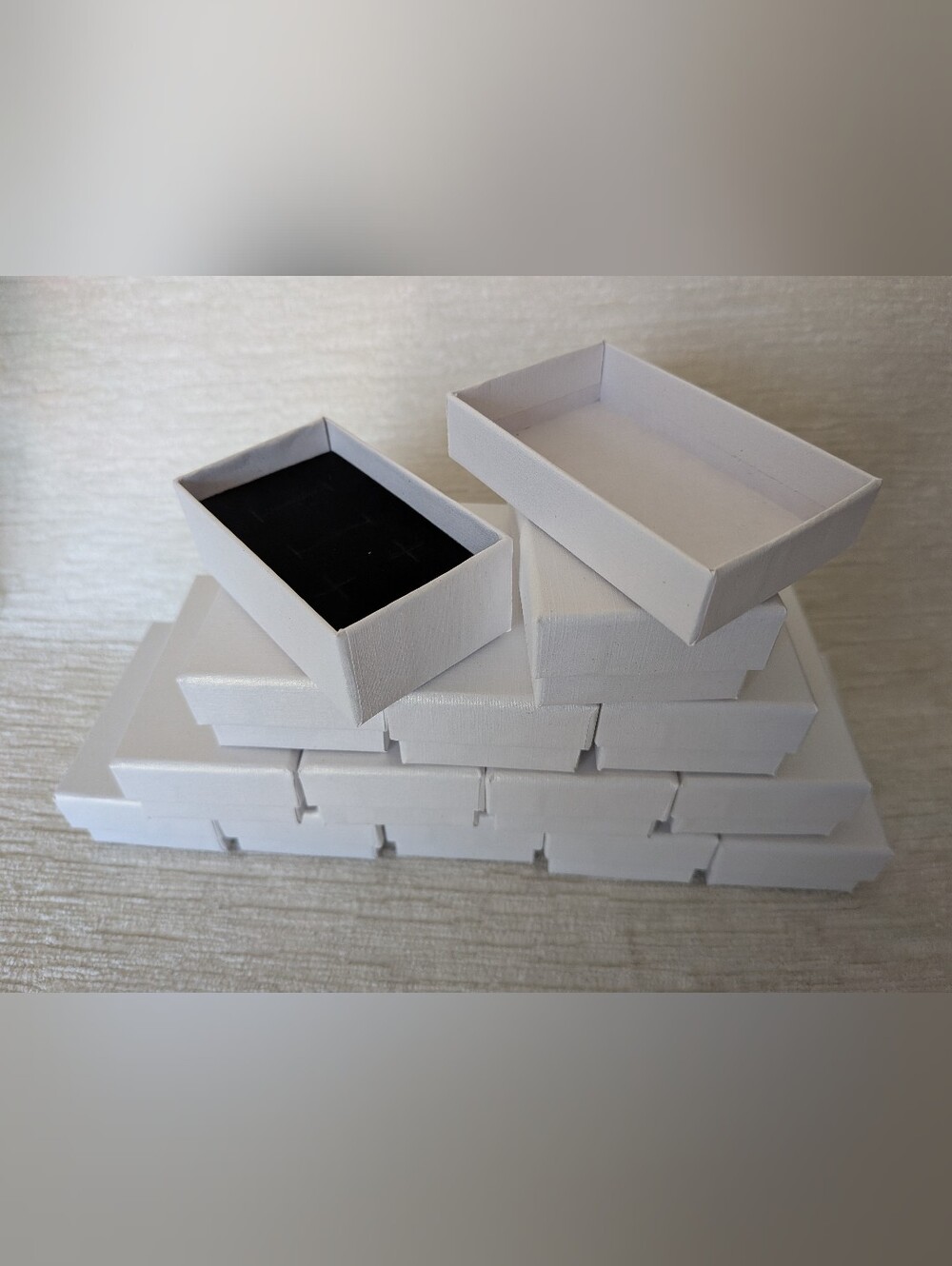 White Jewelry Box Set Of 12 with Black Velvet Foam Inserts ~ 3"X 2"X 1.25"